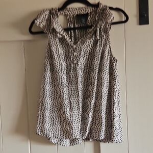 Cynthia Rowley Sleeveless White Blouse with Black Dot Print